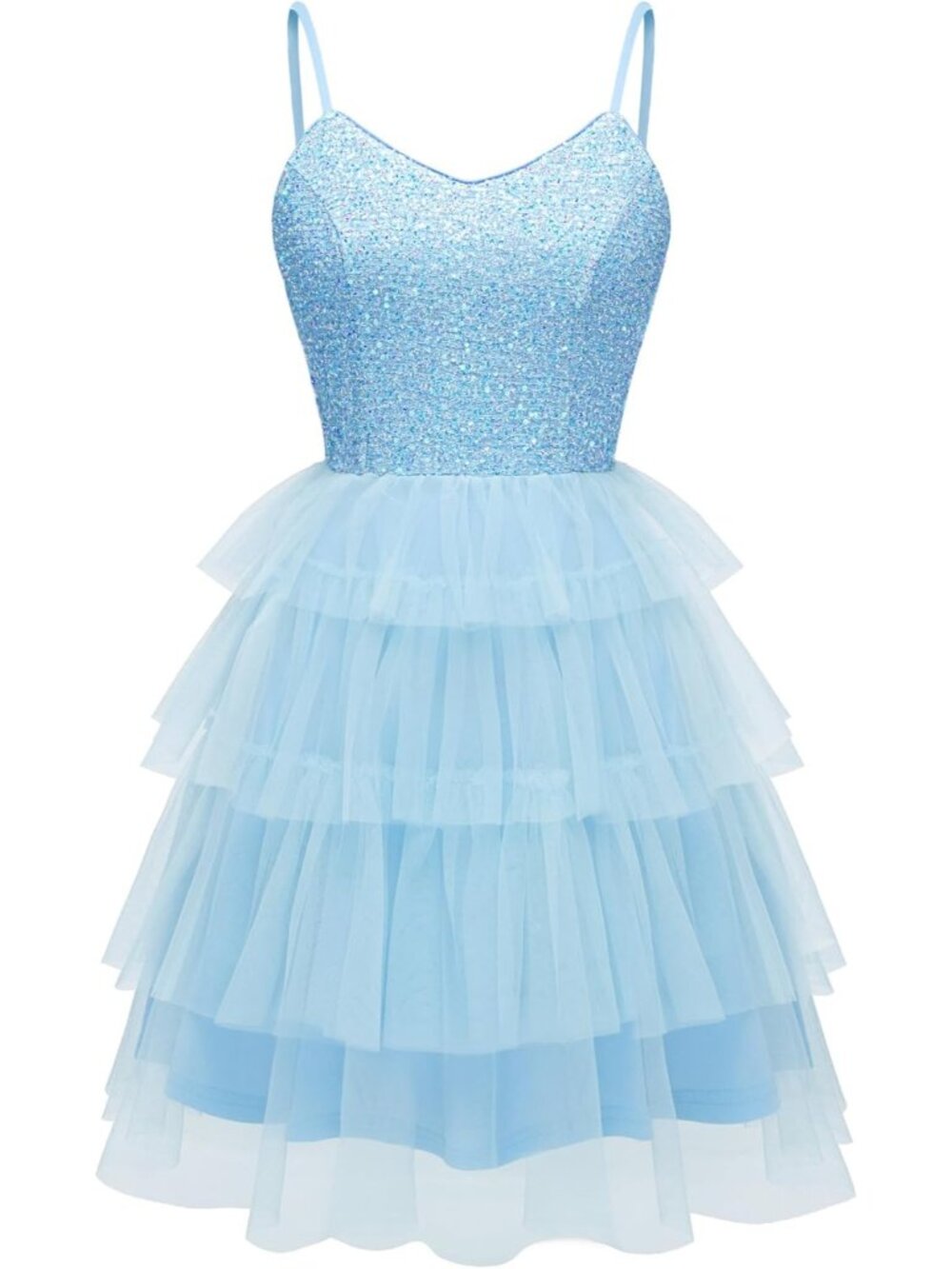 Women's Blue Spaghetti Strap Sequin Glitter Cocktail Bodycon Mini Dress - Picture 1 of 6